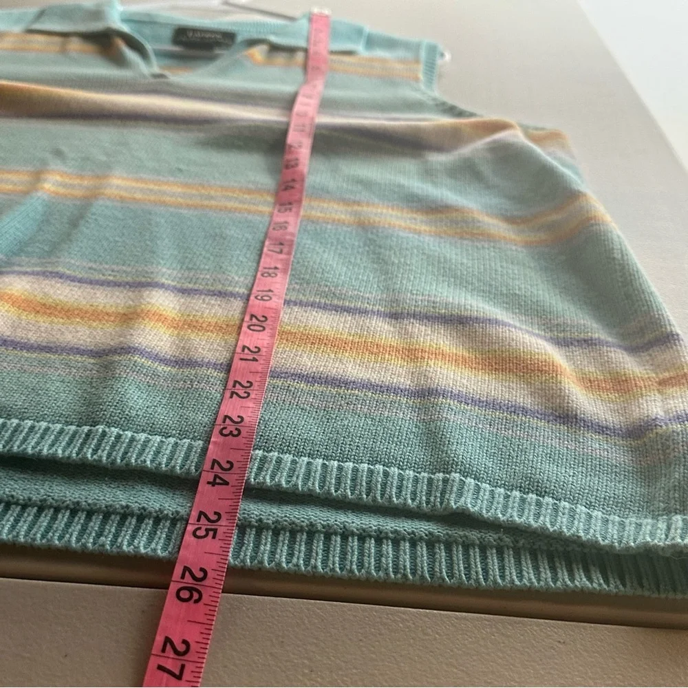 Vintage Ralph Lauren Turquoise Striped Cotton Sweater Vest Size 2XL Preppy Golf - Picture 5 of 6